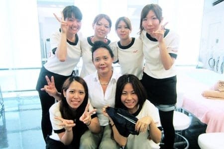 Ibu Indri with students at Ryubi College Okinawa